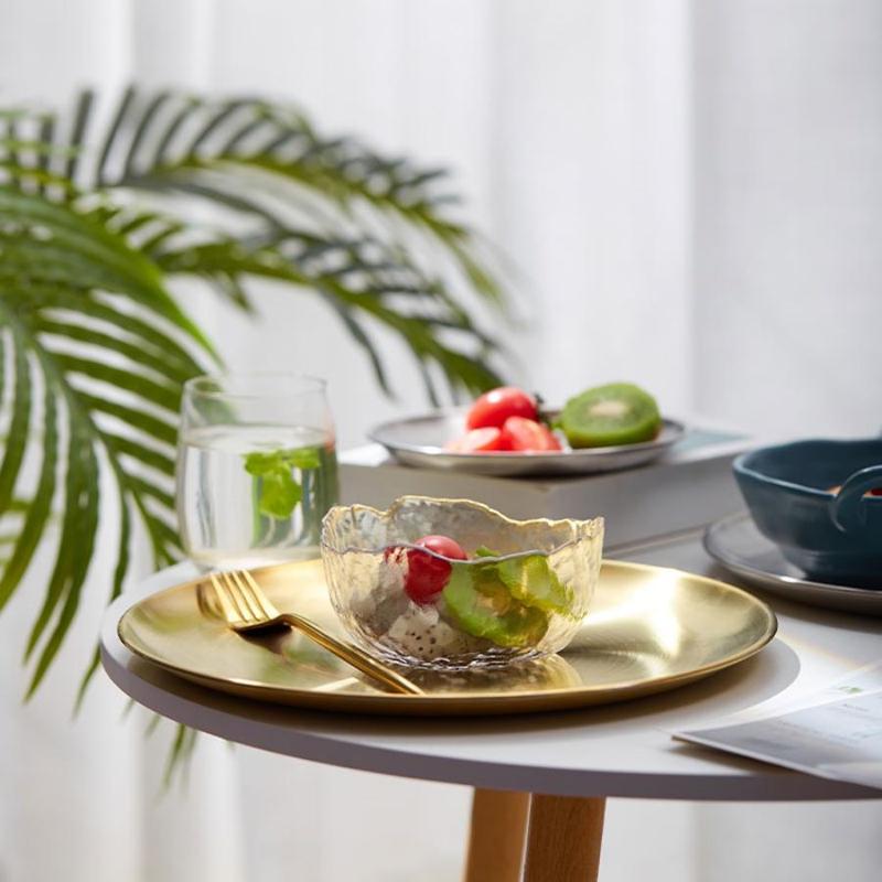 Stainless Steel Round Tray, 5 Counts/set Round Serving Tray, Dessert Serving Tray for Home Kitchen Party, Kitchen Accessories 7