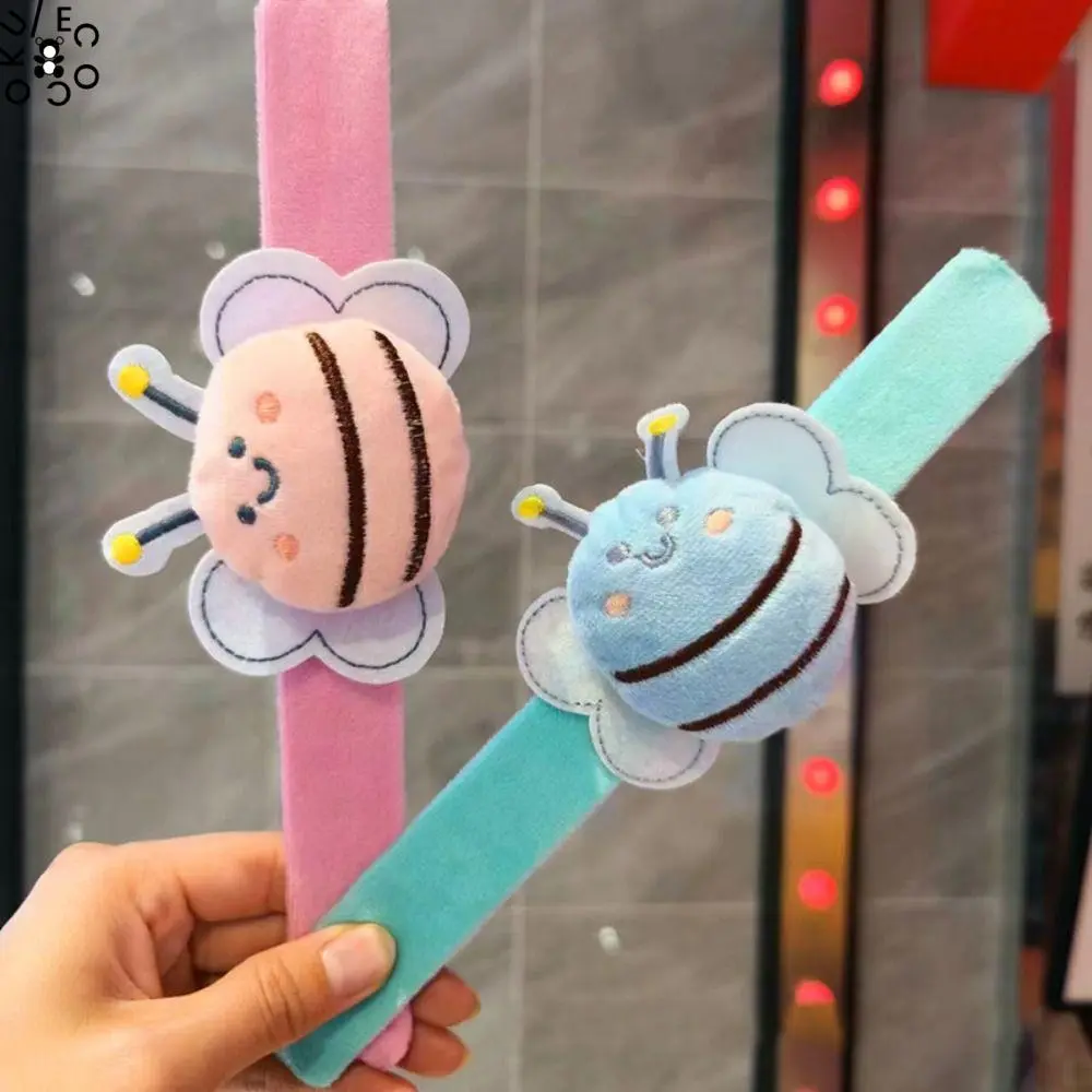 ECOCOKU Bee Plush Toy PP Cotton Bee Slap Bracelets Hand Ring with Clap Circle Stuffed Huggers Slap Toy Soft Cute Doll Bee Plush Wrist Band Birthday Gift