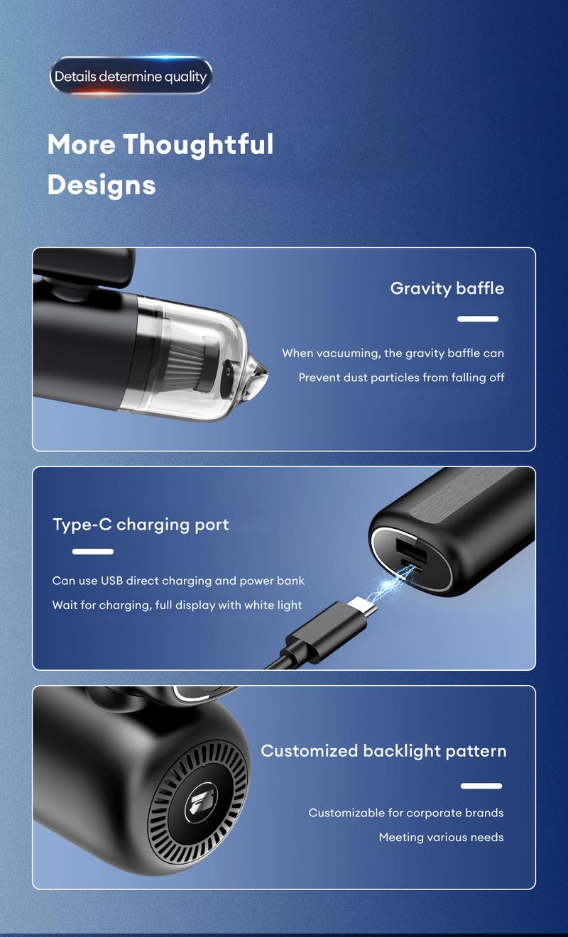 Product Introduction of Wireless Vacuum Cleaner Car Mini Inflatable Vacuum Cleaner Lighting Power Bank Portable and Compact Folding Powerful Handheld Air Pump 13