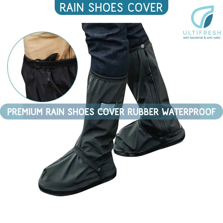 ULTIFRESH Premium Rain Shoe Cover S-2XL Rubber Waterproof Anti-Slip Motorcycle Bike Reflective Boot Shoe Footwear Kasut Hujan Getah Kalis Air