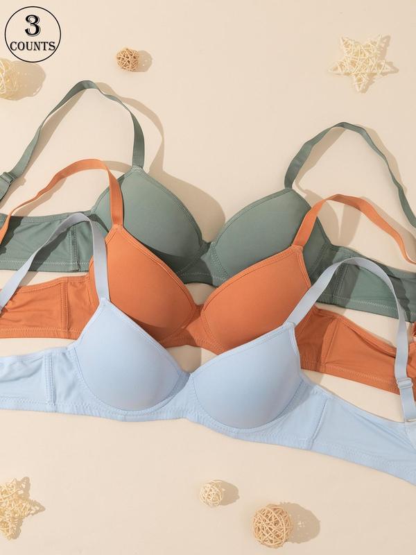 Women's Solid Color Underwire Bra, Casual Comfortable Breathable Bra for Daily Wear, Lingerie for All Seasons, Clothing 1