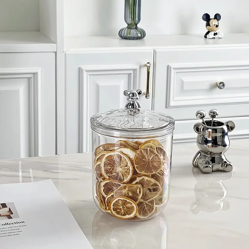 Bear Handle Transparent Sealed Jar Household Food-Grade Grain Storage Jar Kitchen Tea Snack Storage Jar