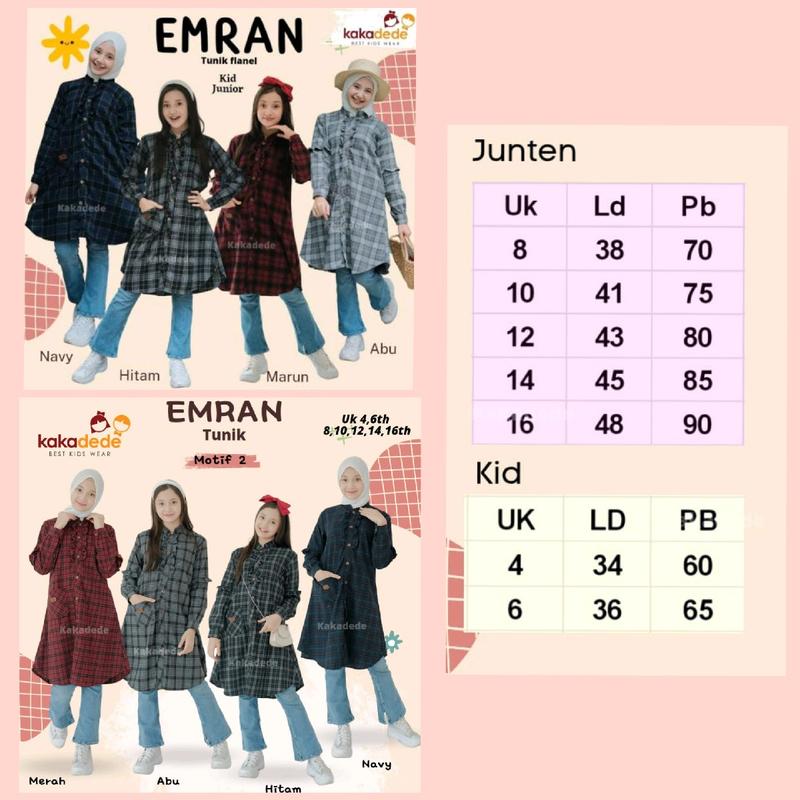 Tunik Flanel lengan panjang anak perempuan 4 - 16 tahun remaja kakadede 2