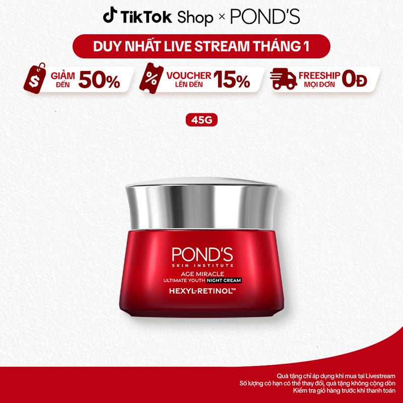 1 Kem Dưỡng Đêm Pond's Age Miracle Với 50X Hexyl-Retinol Hỗ Trợ Chăm Sóc Da Giảm Đốm Nâu Và Nếp Nhăn Nữ 45G