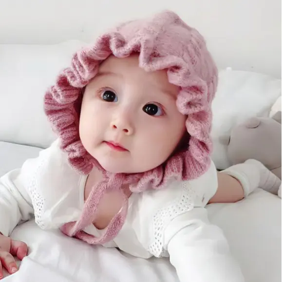 Pinpin Kids - Topi Rajut Anak Model Bonnet Ruffle / Topi Rajut Anak Bayi Baru lahir