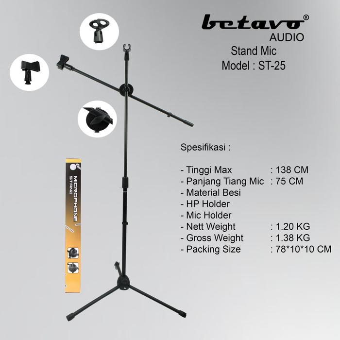 Gambar Professional Stand Mic Betavo Audio ST-25 | Kaki Tiga | Mic Holder & Holder Jepit Mic | Besi dari Betavo Audio Kota Tangerang Tokopedia