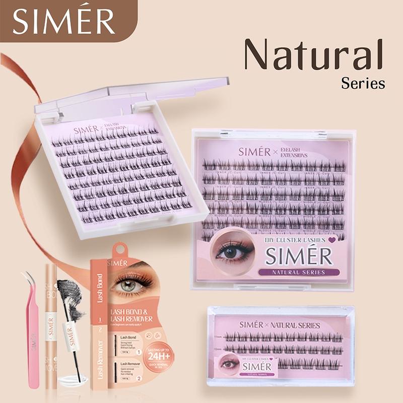 SIMER Natural Series DIY Cluster Lashes – C Curl Segmented Eyelash with Lash Bond & Remover, Long-Lasting & Easy to Apply Bulu Mata Satuan 1