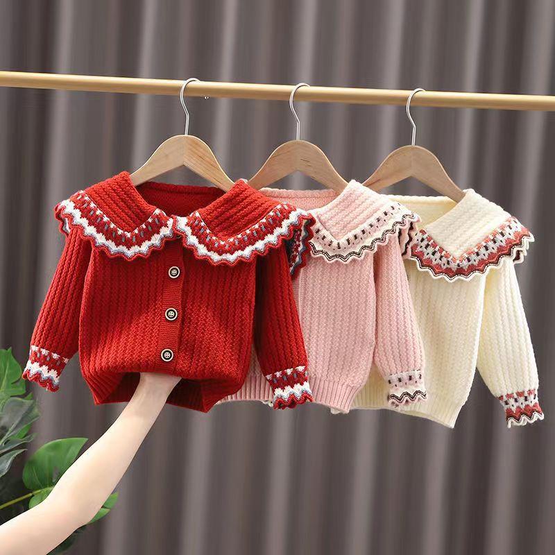 Product Introduction of Áo Cardigan Dệt Kim Ve Áo, Cỡ Lớn Cho Bé Gái, Quần Áo Thu Đông Mới 2024, Áo Len Trẻ Em, Áo Khoác Cổ Búp Bê Cho Trẻ Em 8