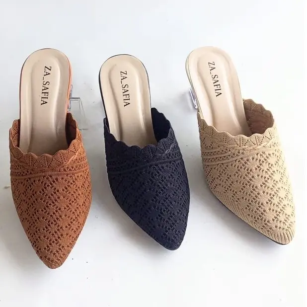 ZA_SAFIA Sepatu Wanita Rajut Hak Kaca Terbaru - Karet Casual SN04
