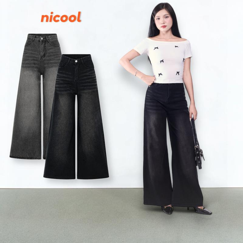Quần Jean Nữ SUÔNG ỐNG RỘNG WASH kiểu TRENDY màu bụi cực chất Nicool N41-Q41 Women Pants