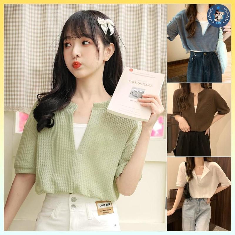 [A035] SET 2 ÁO LIỀN NHAU len thun hàng dệt kim Montoghi Quảng Châu cổ V dáng bí croptop nữ ngắn nhúm eo siêu xinh - L2M (Top Nữ Nhung Women ) 【 hoa hồng 】