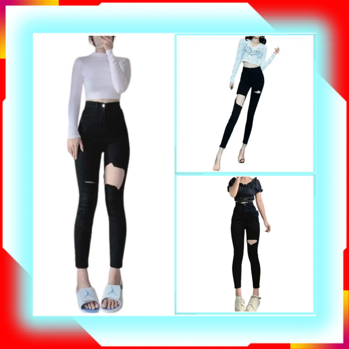 Quần jean nữ rách đùi, quần bò nữ lưng cao dáng ôm rách TG chất vải dày dặn co giãn Women Pants Women Pants