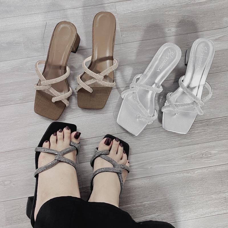 [CÓ HỘP][PHOM NHỎ TĂNG SIZE] Cao gót nữ 5p , dây đá vặn chéo xỏ ngón cái , gót vuông chắc chắn GiàY DéP