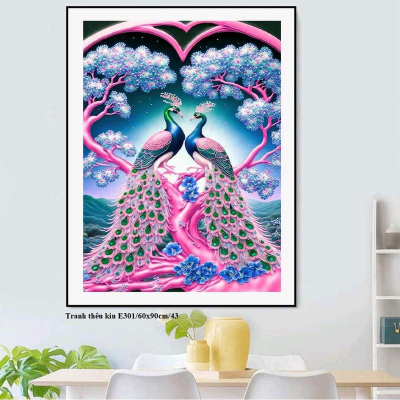 Tranh thêu phu thê viên mãn mẫu mới e301-60x90cm