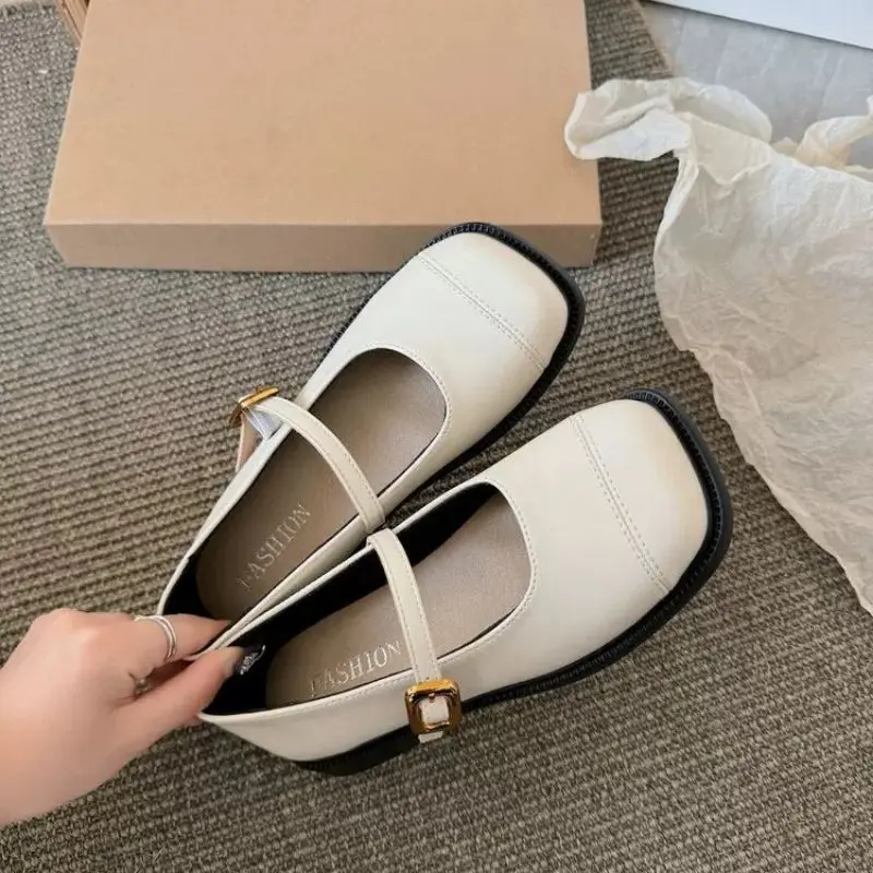 Giày nữ, Giày búp bê nữ dáng oxford  cao 2_3cm quai ngang khóa to
