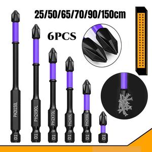 ชุดหัวไขควง 6 ชิ้น รวมดอกไขควง ปลอกแม่เหล็ก หัวดอกไขควง และดอกสว่านไขควง เคลือบสีดำ พร้อมแม่เหล็กและกันลื่น มีขนาด 25/50/65/70/90/150 มม.