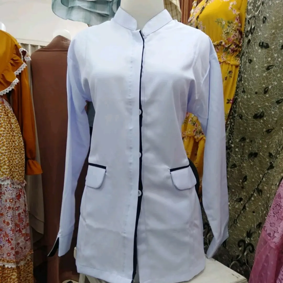 baju hitam putih ASN saku bawah/baju ASN saku bawah/baju ASN wanita putih/baju PNS wanita lengan panjang warna putih/baju hitam putih ASN