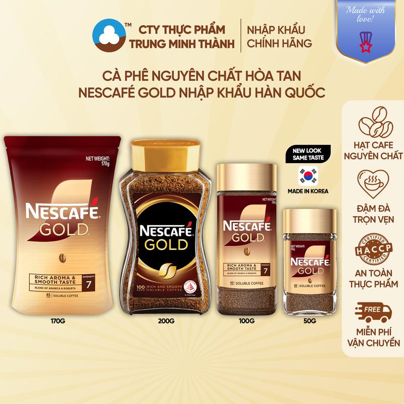 Cà phê hòa tan Nescafé Gold chính hãng nhập khẩu Hàn Quốc rang xay từ hạt cafe Robusta và Arabica nguyên chất hũ