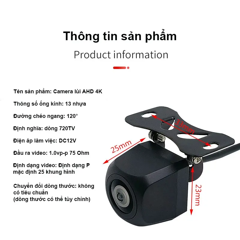 Camera lùi oto 12v AHD chuyên cho màn OLed, màn android 4