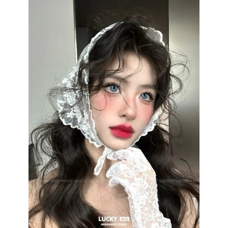 Khăn đội đầu viền ren phong cách vintage ngọt ngào chụp ảnh, phụ kiện thời trang mùa hè cho nữ 2