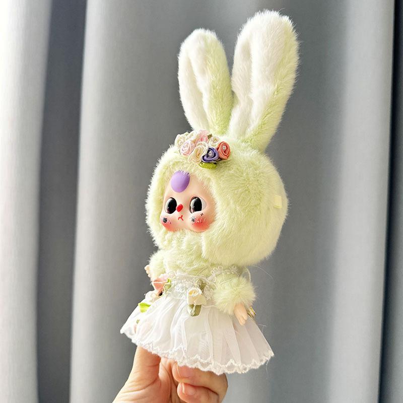 Product Introduction of Only Doll Clothes] Adorable Baby Three Macaron Bunny Series Doll Clothes - Soft Plush Dress for 3-Year-Olds - Perfect Gift for Your Little One 1