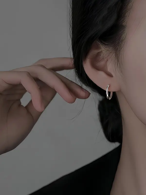 S925 Sterling Silver Hoop Earrings, Fashionable Zirconia Decor Earrings for Women & Girls, Trendy All-match & Exquisite Jewelry for Birthday Gift 7