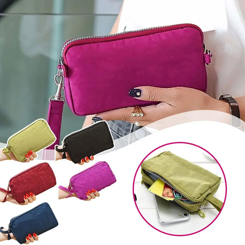 Fabric Clutch Coin Purse Women's Long Fashion Three Capacity Large Zipper Bags E9X7