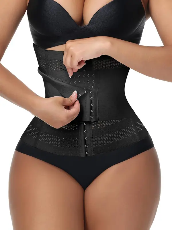 Women's Solid Color Hook & Eye Closure Waist Trainer, Breathable Comfortable Tummy Control Shaper, Waist Cincher for Women 8