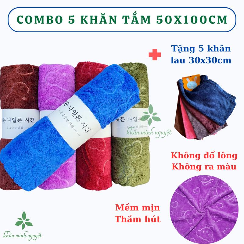10 khăn mua 5 tặng 5 : Combo 5 khăn tắm 50x1m tặng 5 khăn lau 30x30cm: chất bông xuất Hàn mềm mịn thấm hút không đổ lông không ra màu Nhà Tắm