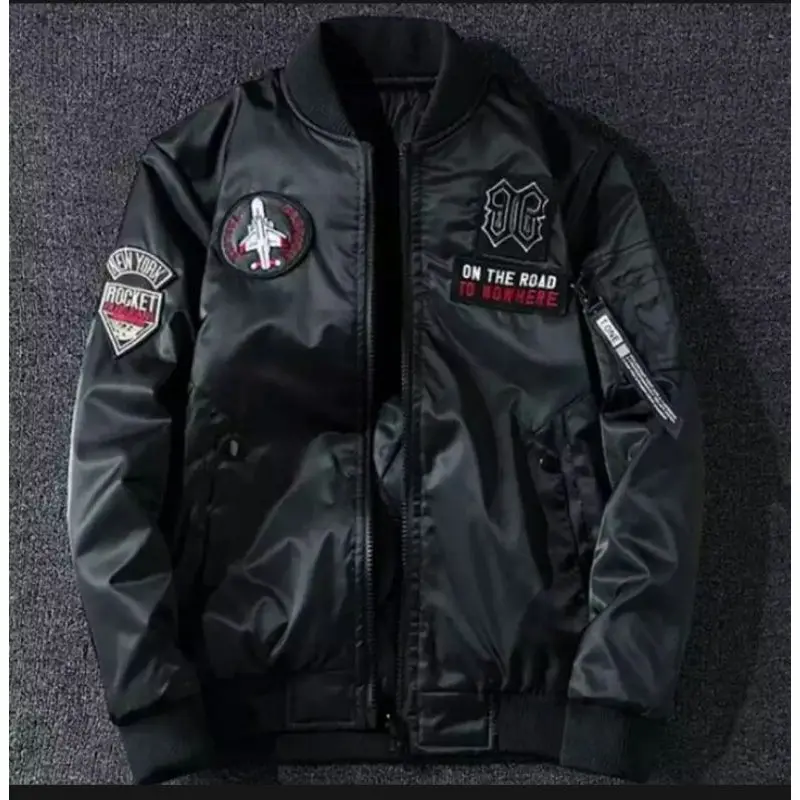 Jaket Bomber Pria Parasut Tebal On The Road Musim dingin Bordir murah vintage stylis jaket & mantel despo longgar Semi Waterproof Casual Motor Keren