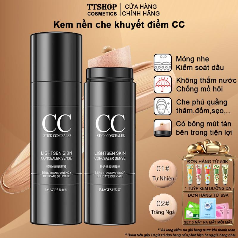 Kem nền che khuyết điểm CC Images kiềm dầu không thấm nước có mút tán bên trong tiện lợi TT26 Trang Điểm