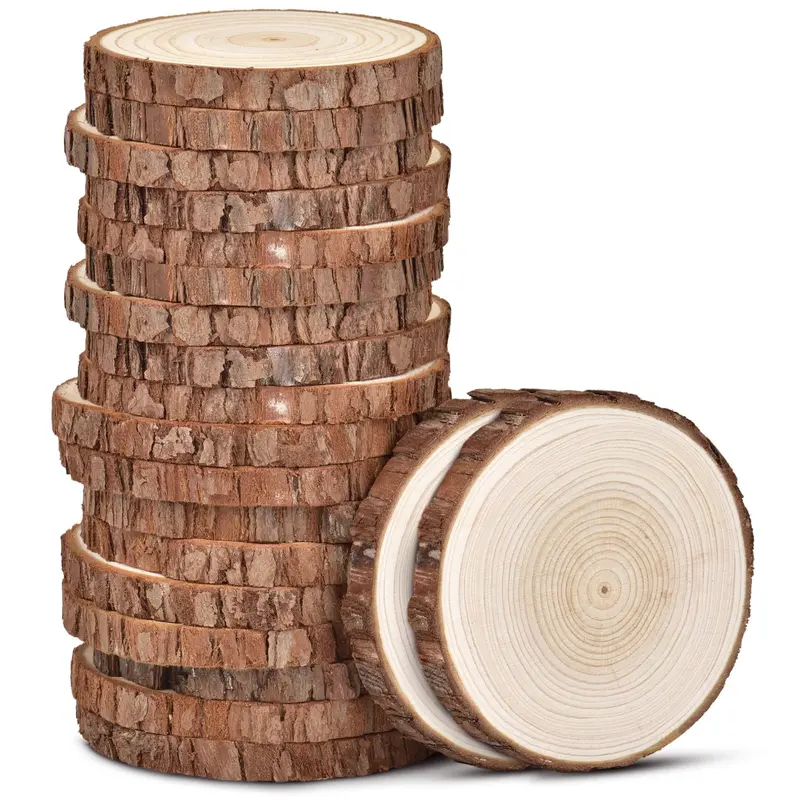 Natural Wood Slices with Bark (20pcs), DIY Wood Craft Kit, Wooden Craft for Home, Office, Wedding, Party 0