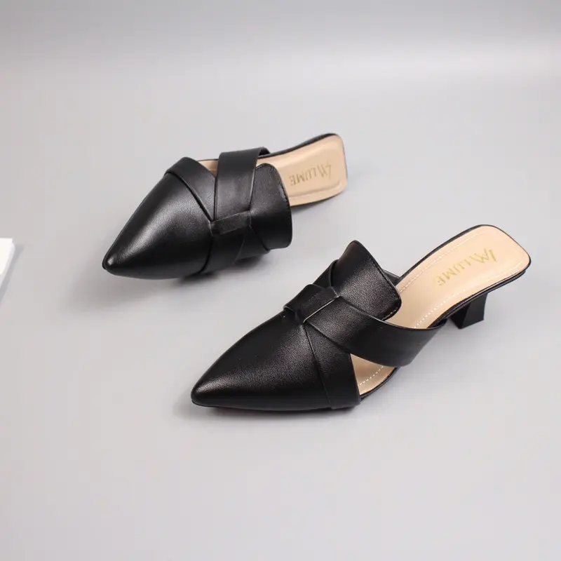 SỤC QUAI ĐAN CHÉO MŨI NHỌN 2 màu kem và đen size 35-42 , gót cao 5p, chính hãng bền đẹp đi êm chân Shoes GiàY Nữ hởgót guốc guốcbệt, đễ cao su chống trơn trượt DéP Sandal Women Đồng 3