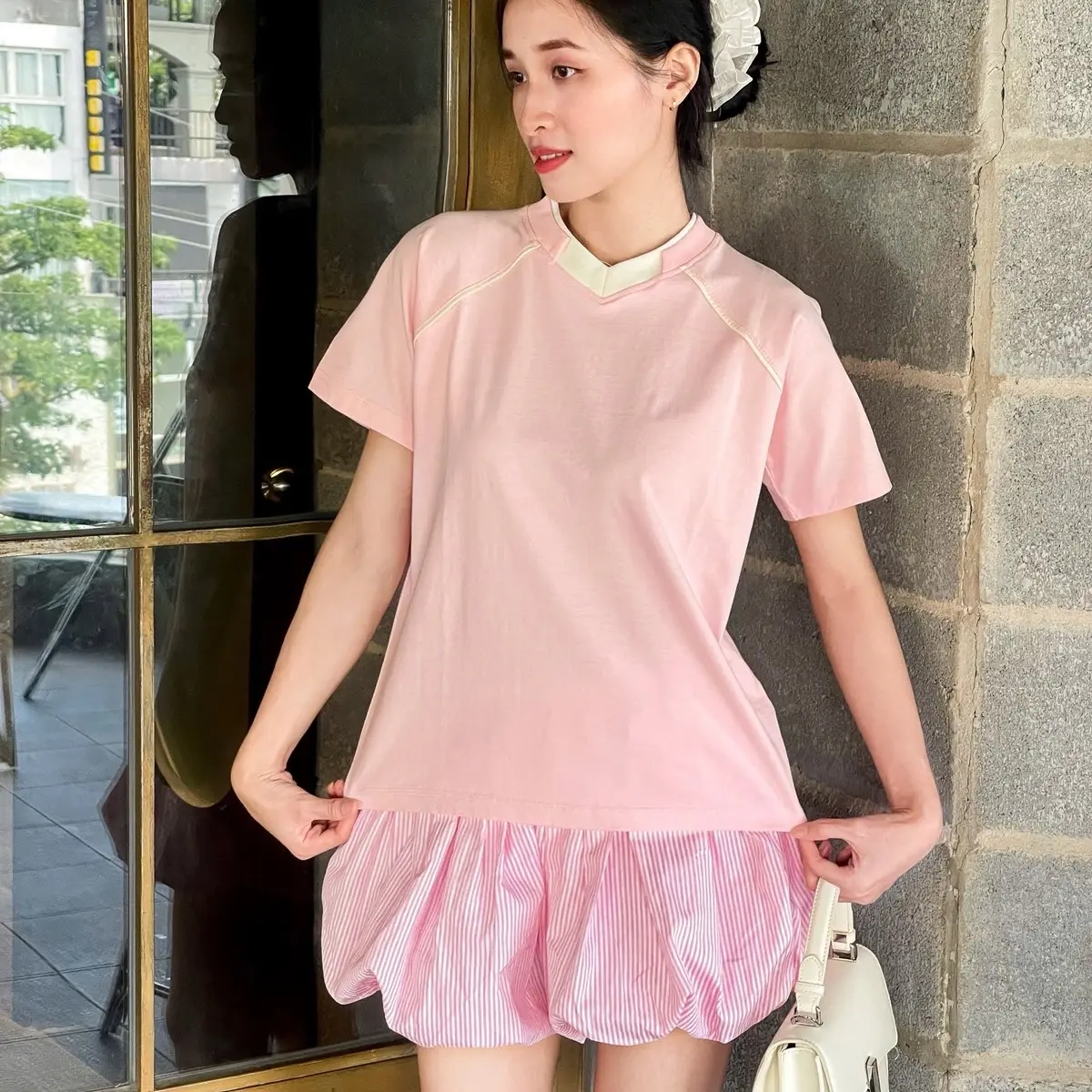 (TBABYA) ÁO THUN BABYTEE RAGLAN FORM BOXY PHỔI CỔ TIM 2 LỚP - VIỀN TAY NỔI CHÉO TAY -250GSM