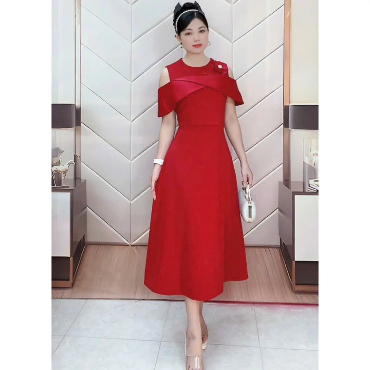 Mai Gương Shop V3407 Dành Cho Nữ Váy Tiệc Cổ Tròn Trễ Vai Dáng Xòe Phù Hợp Đi Tiệc, Sự Kiện, Đi Chơi Women Dress