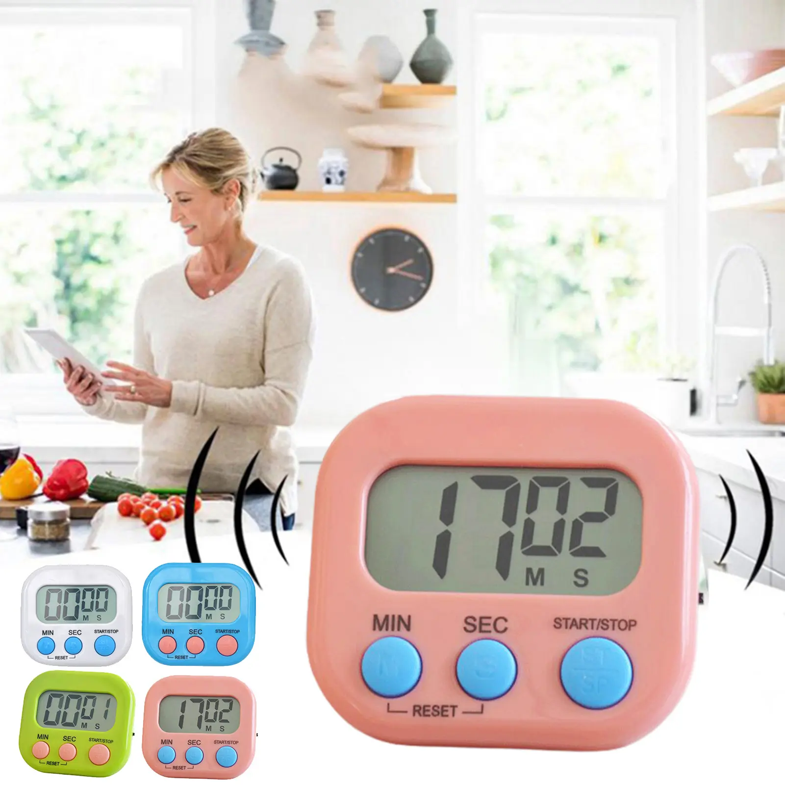 [OU] Kitchen Timer Magnetic LCD Digital Countdown Stopwatch Portable with Stand Cooking Baking Sports Alarm Clock Reminder Tools