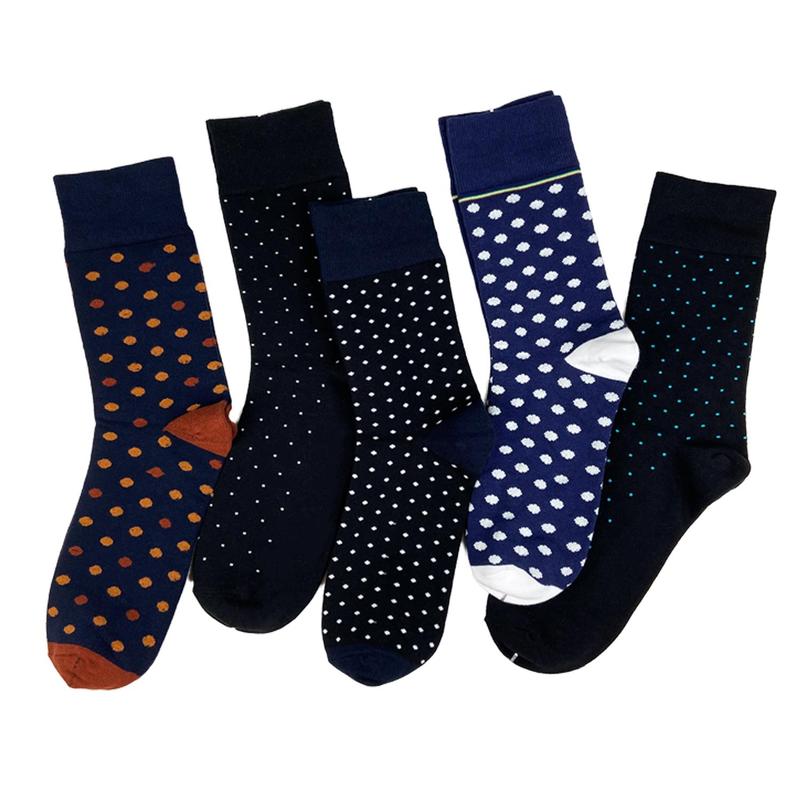 Product Introduction of Combo 5 đôi tất nam cổ cao cotton 20cm mang giày tây họa tiết chấm bi cao cấp RANO thoáng khí co giãn 4 chiều thấm hút Menswear Nhung 9
