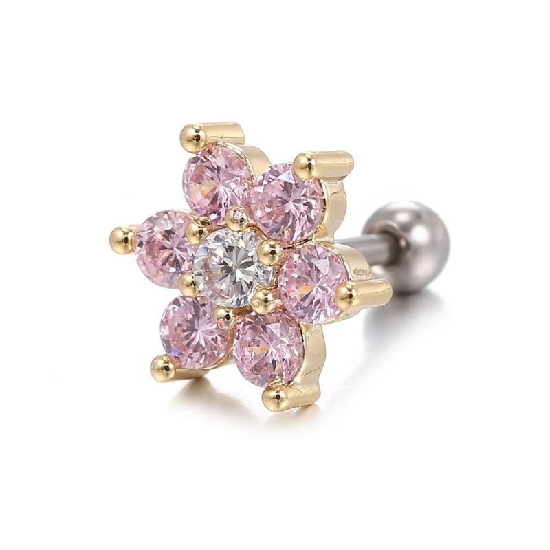 Product Introduction of High Quality Minimal Crystal Flower Ear Studs Earrings Women Simple Gold Color Tiny Piercing Earrings New Arrival 2024 New 7