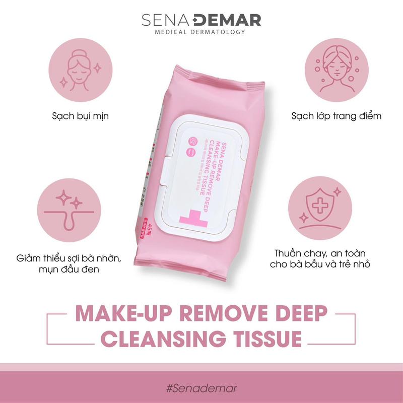 [ SenaDemar] Khăn Tẩy Trang SenaDema Thuần Chay, Sạch Sâu, Cân Bằng Độ pH, Hỗ Trợ Làm Ẩm Da, Hỗ Trợ Giảm Mụn Đầu Đen, Sợi Bã Nhờn.  [ 45miếng/Túi] 5