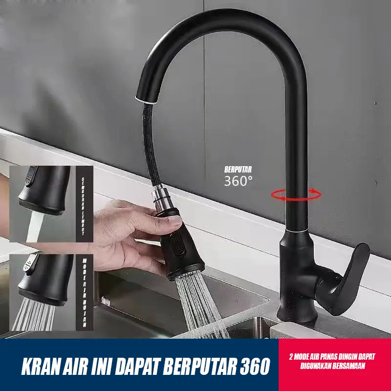 Kran tarik dapur / Kran multifungsi/Kran Sink Mixer Tarik Faucet Sprayer Keran Cuci Piring Fleksibel Stainless  Kran Sink Cuci Piring