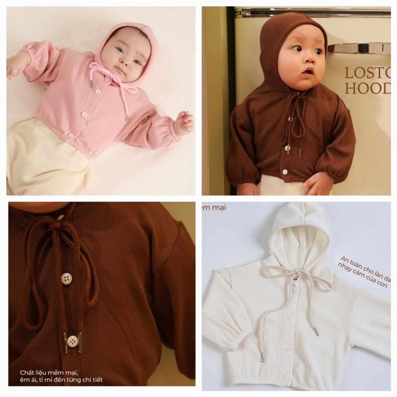 Áo khoác cardigan có mũ trùm đầu mẫu mới chất liệu tổ ong thoáng mát cho cho bé trai bé gái từ 5-15kg