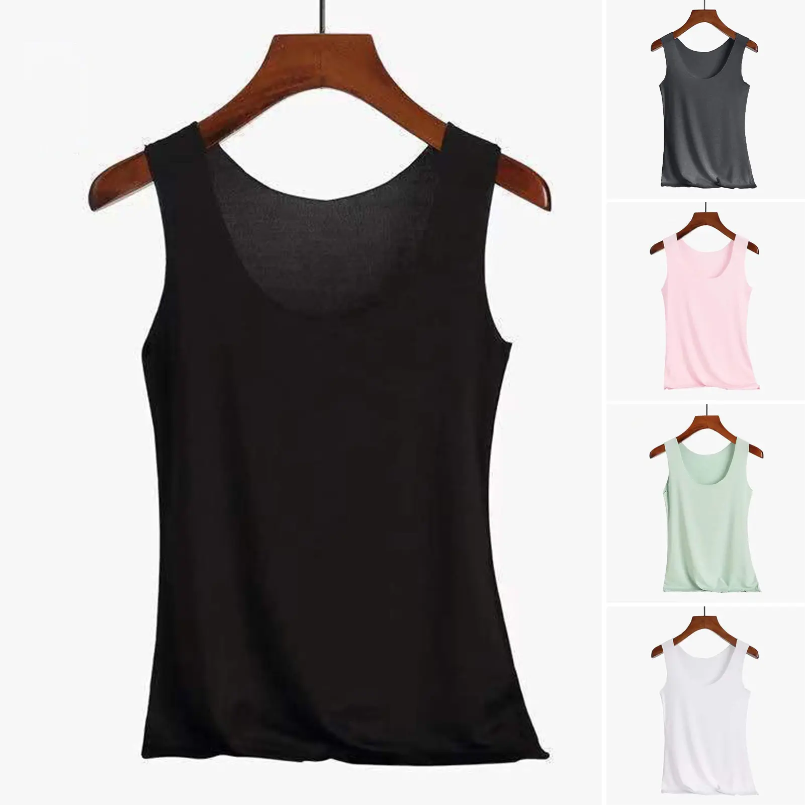 [DR] Women Vest Seamless Solid Color Round Neck Elastic Sleeveless Pullover Soft Breathable Bottoming Camisole Lady Summer Sports Top Tank Top