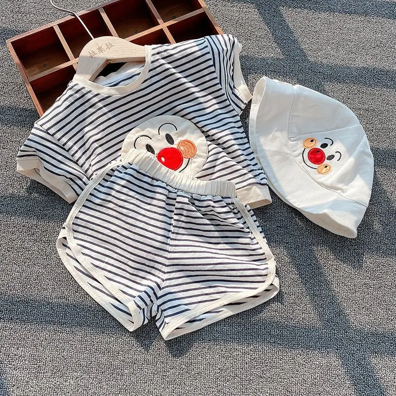 Bộ Đồ Ngắn Áo Phông Thêu Cho Em Bé Phong Cách Hoạt Hình Phương Tây, Quần Đùi Ngắn Tay Sọc, Quần Áo Mùa Hè Mỏng, Thời Trang Thường Ngày Cho Trẻ Em, Thích Hợp Cho Bé Trai Và Bé Gái