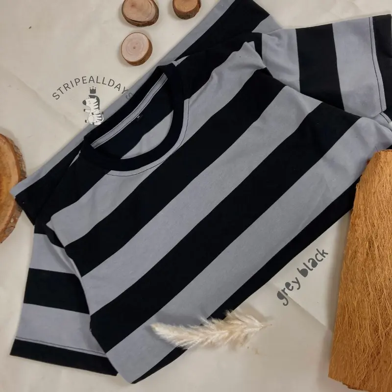 little stripealldays - Kaos Stripe Dewasa BIG V1 Series Lengan Pendek / atasan baju pakaian laki laki2 cowok cewek perempuan unisex strip setrip striped salur garis belang blaster couple / M L XL  / BB 35 kg sampai 85 kg / katun cotton cvc 2
