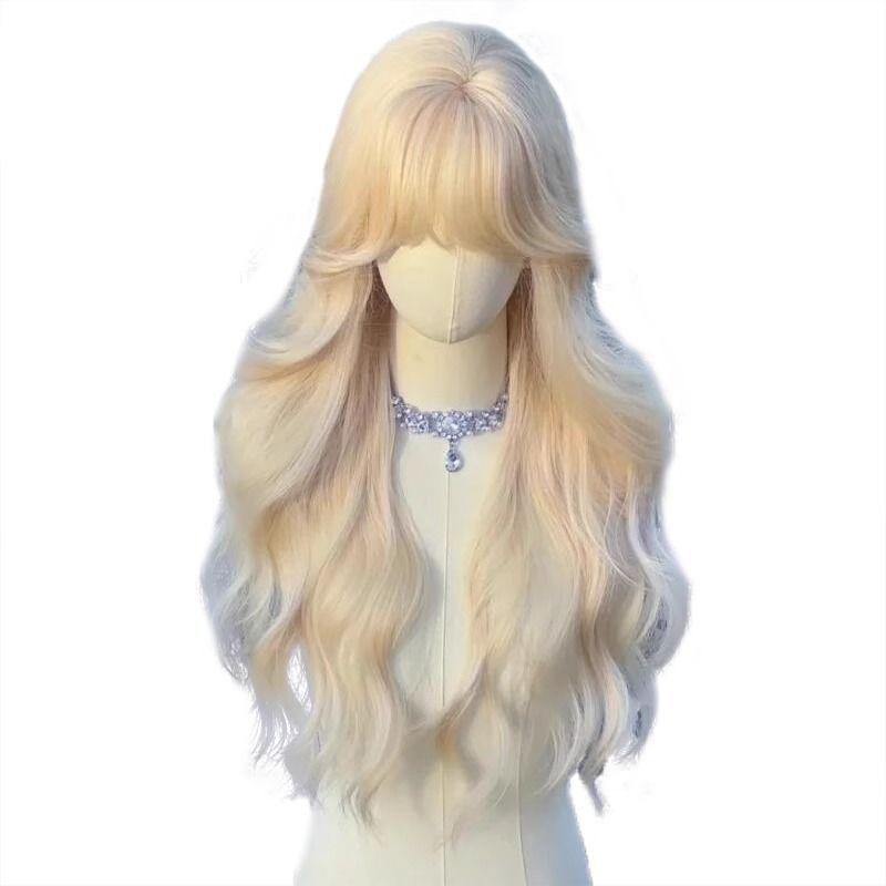 Tóc Giả Trùm Đầu, Dành Cho Nữ, Tóc Dài, Mỏng, Màu Trắng Sữa Và Vàng Kim, Phong Cách Lolita Nhật Bản, Sóng Sâu, Cos, Tóc Xoăn Dài, Mũ Đội Đầu, Năm 2024 5