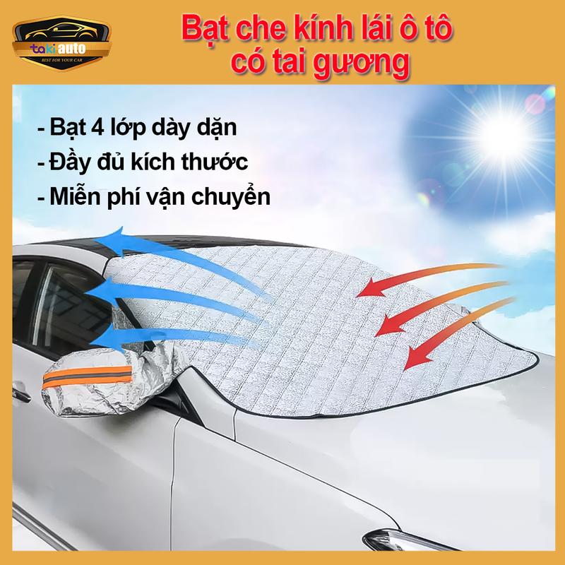 Tấm bạt che kính lái ô tô 4 lớp có tai gương, tấm che nắng mưa phủ kính trước tránh tia UV bảo vệ xe hơi