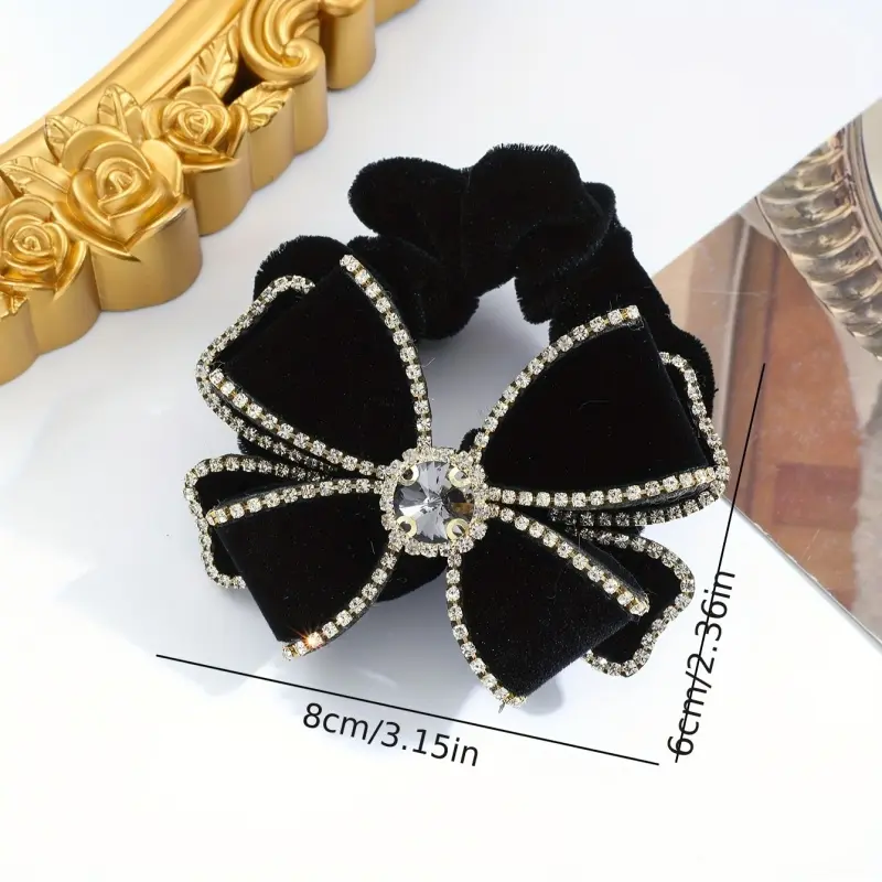 Scrunchie Tóc Nhung, Thiết Kế Thanh Lịch, Với Nơ Kim Cương Giả, Dây Buộc Tóc Đàn Pony Có Độ Đàn Hồi Mạnh, Phụ Kiện Dây Buộc Tóc Thời Trang, Món Quà Hoàn Hảo Cho Phụ Nữ Và Trẻ Em Gái, Thích Hợp Để Mặc Hàng Ngày Và Đi Nghỉ, 1 Cái