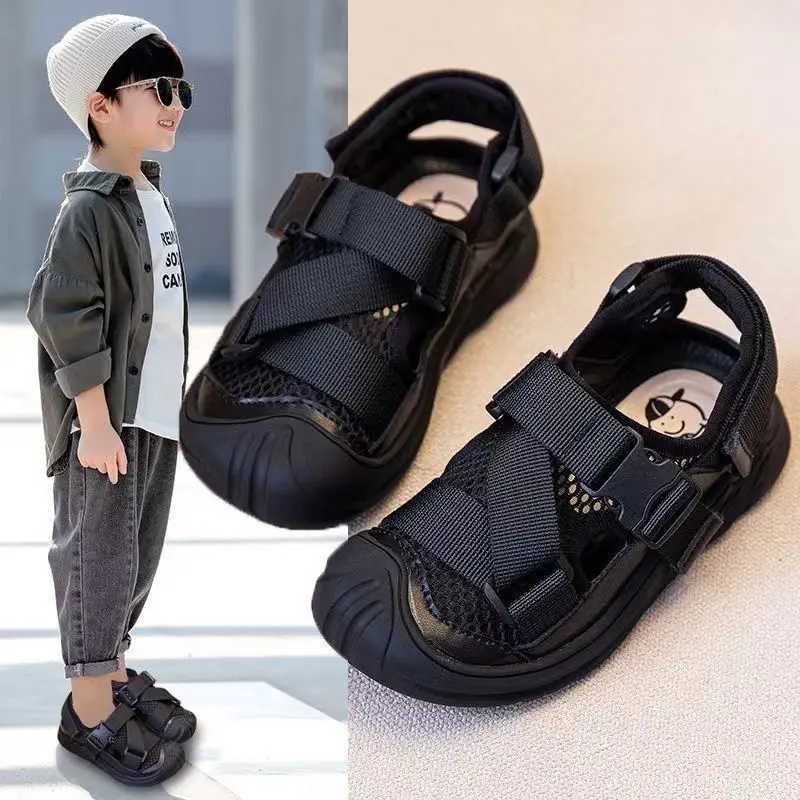 2025 [High-Quality Material] Boys' Sandals Non-Slip Soft Sole Stylish New Summer Children's Shoes Closed-Toe Beach Shoes Trendy Cool Street Style