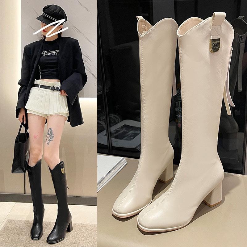 Bốt nữ cao cổ FULL BOX -Boot nữ có khuy đồng cá tính MSP 9258 GH Shoes GiàY Cổ Cao Nhung đế cao 6.5cm