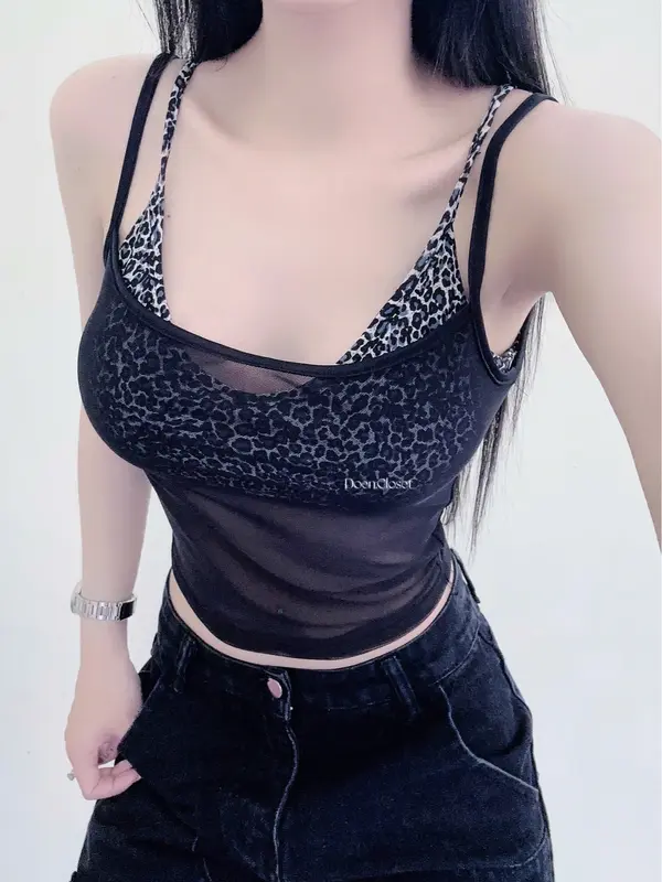Áo 2 Dây Lưới Co Giản Kèm Áo Lót Beo Cá Tính Ôm Body Với 2 Phiên Bảng 2 DÂY và Tay Dài- DOÈNCLOSET Nữ Women Top 5